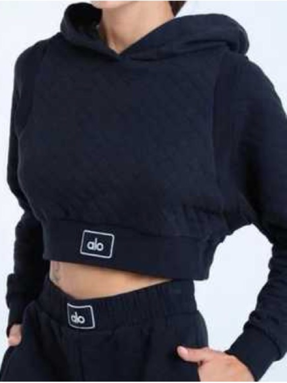 ALO Yoga Black Quilted Cropped Arena Hoodie